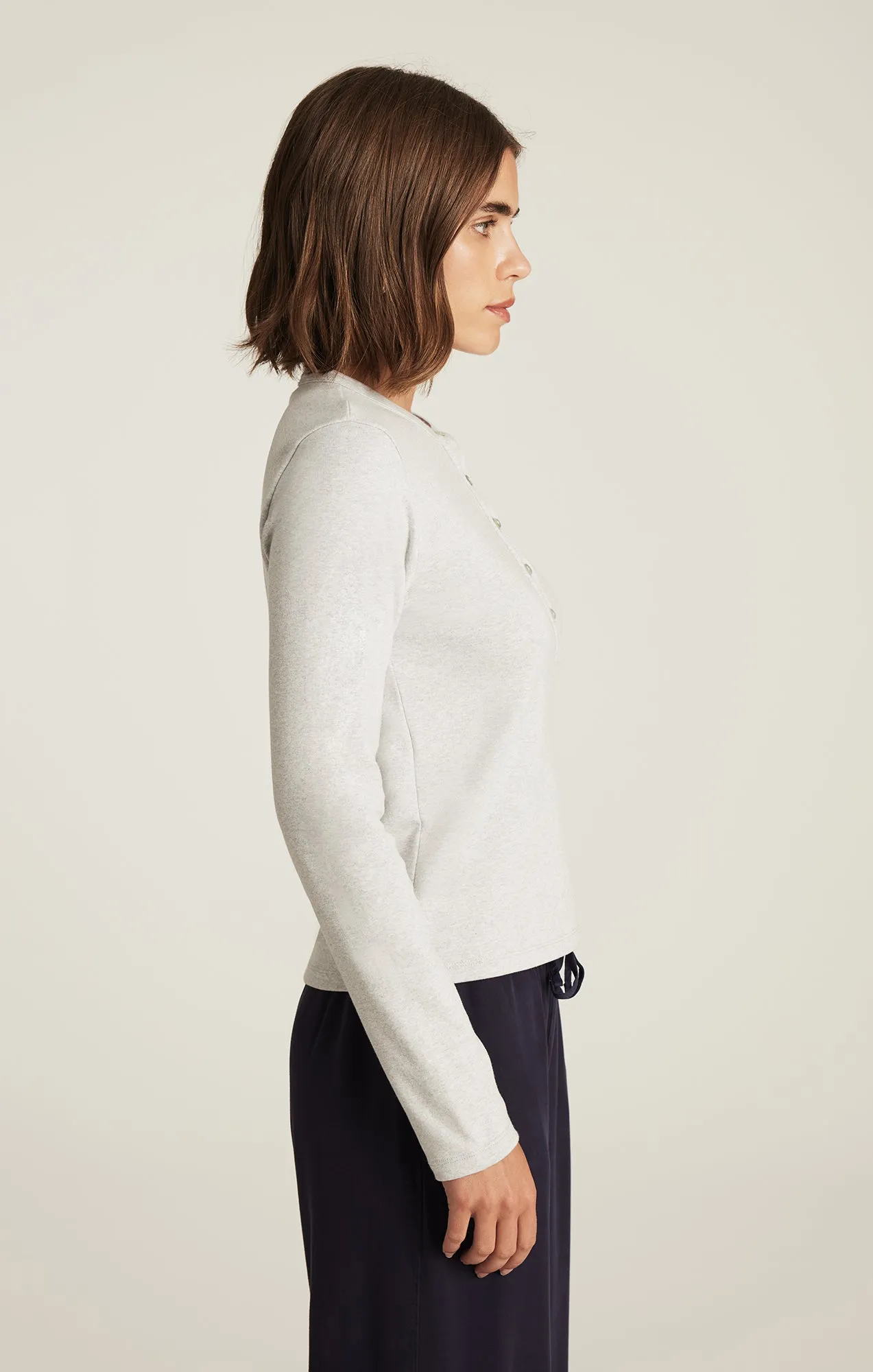 CROPPED HENLEY T-SHIRT IN LIGHT GREY MELANGE sold by Mavi product image thumbnail 2