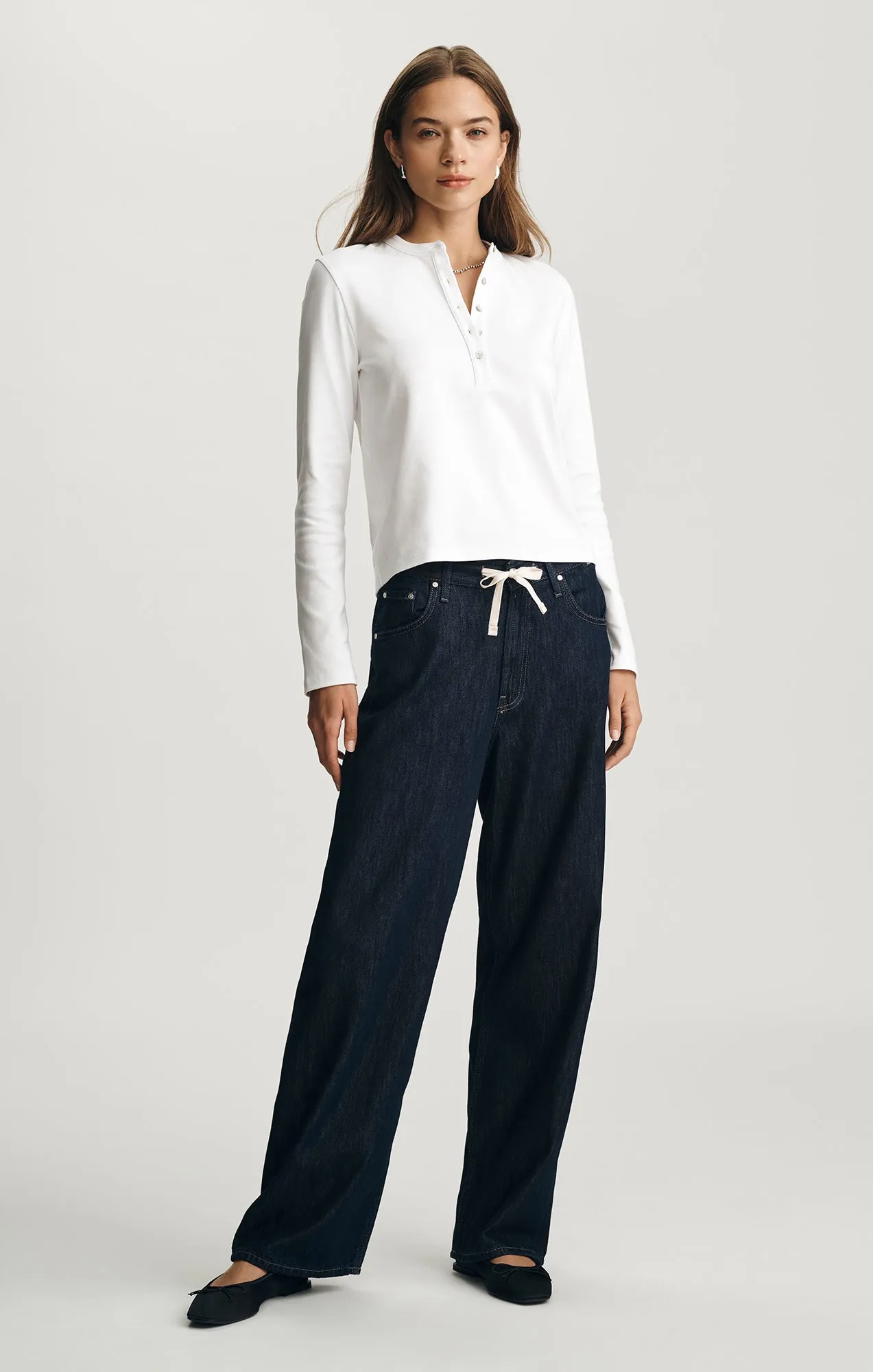 CROPPED HENLEY T-SHIRT IN WHITE sold by Mavi product image thumbnail 5