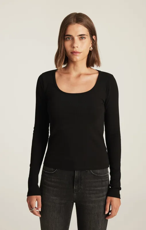 SOFIA RIBBED SQUARE NECK T-SHIRT IN BLACK sold by Mavi