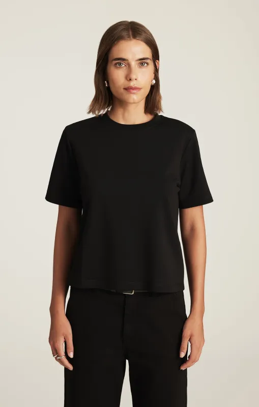 AUDREY INTERLOCK CREW NECK T-SHIRT IN BLACK sold by Mavi