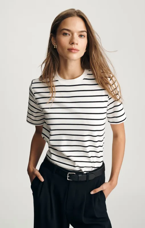 AUDREY INTERLOCK CREW NECK T-SHIRT IN BLACK WHITE STRIPE sold by Mavi