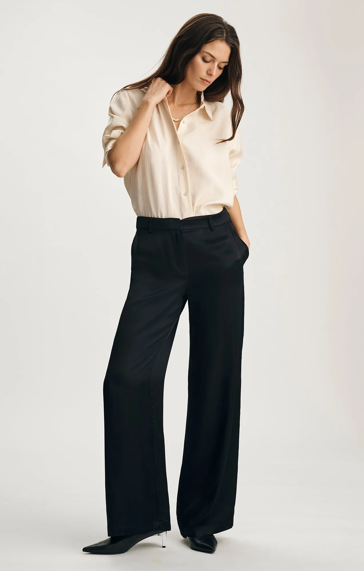 SATIN WIDE LEG PANTS IN BLACK sold by Mavi