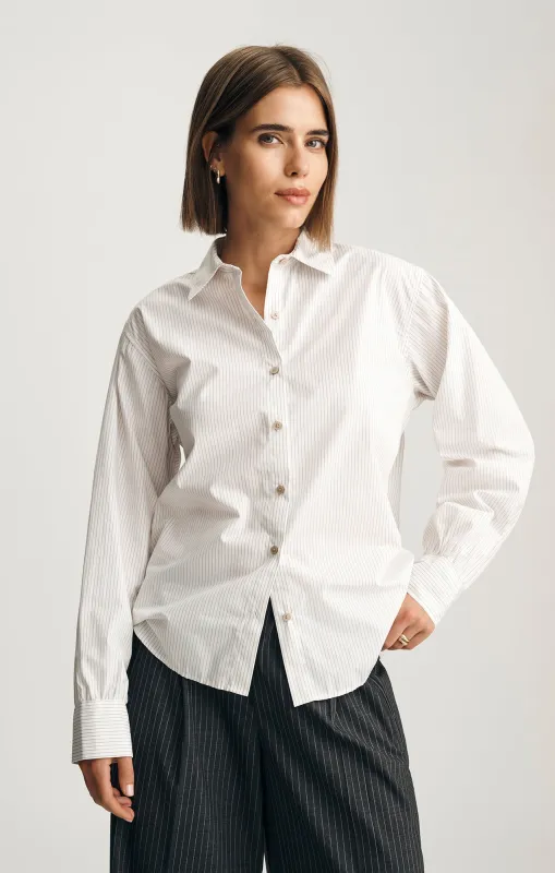 LONG SLEEVE BUTTON-UP SHIRT IN BEIGE STRIPE sold by Mavi