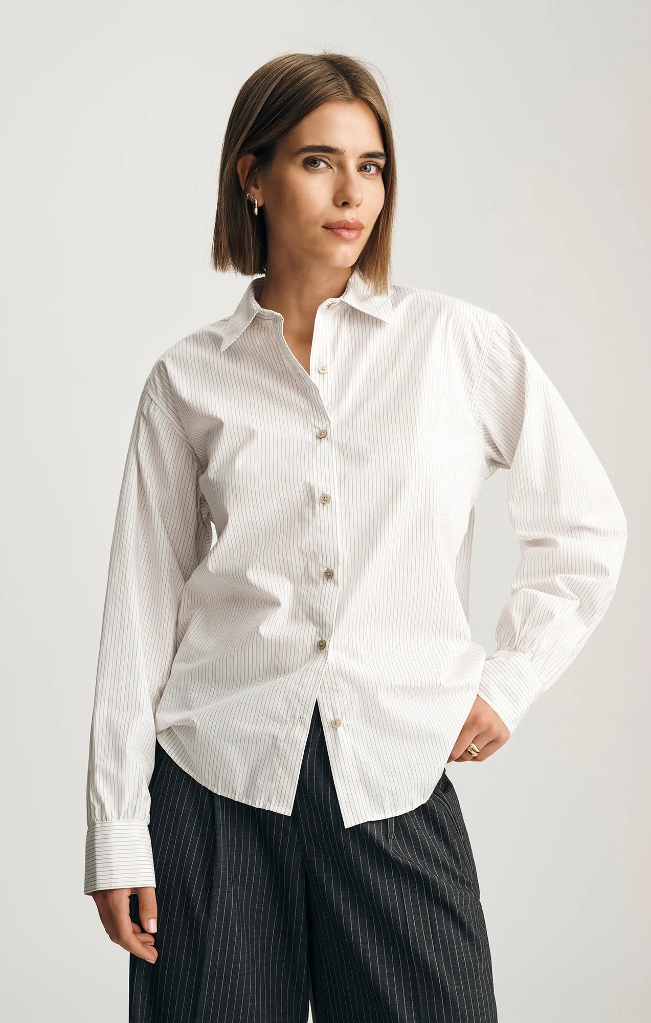 LONG SLEEVE BUTTON-UP SHIRT IN BEIGE STRIPE sold by Mavi
