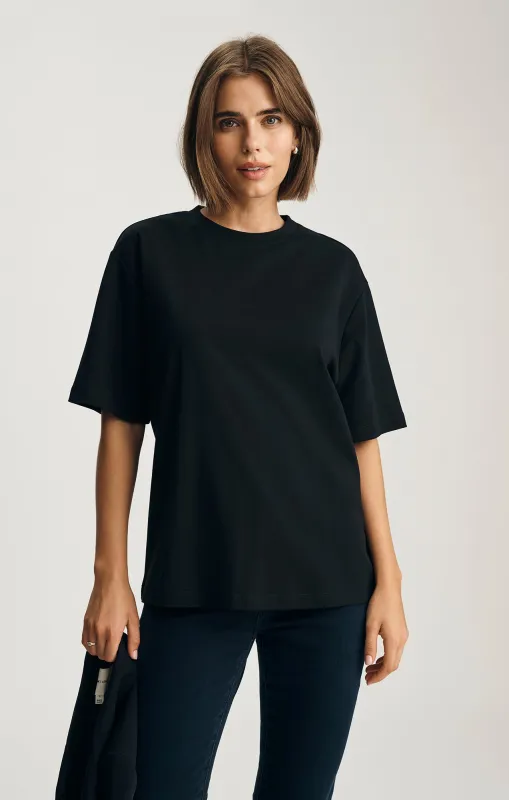 ZOE INTERLOCK CREW NECK T-SHIRT IN BLACK sold by Mavi