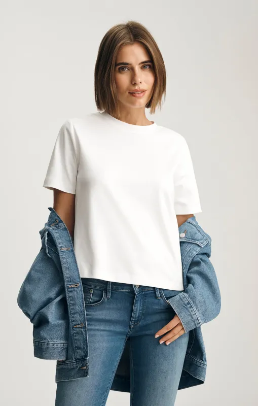 AUDREY INTERLOCK CREW NECK T-SHIRT IN WHITE sold by Mavi