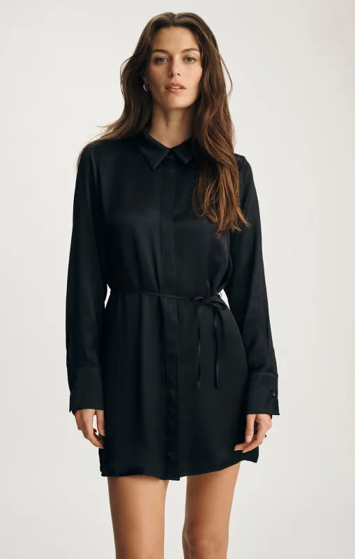 SATIN BUTTON-FRONT MINI DRESS IN BLACK made by Mavi