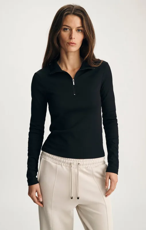 SPORTY LUXE HALF ZIP SHIRT IN BLACK made by Mavi