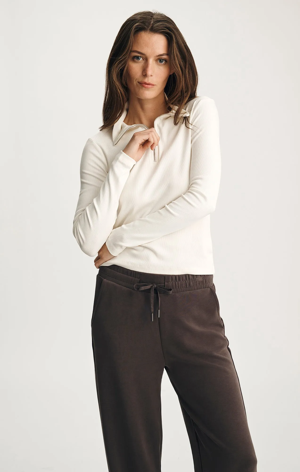 SPORTY LUXE HALF ZIP SHIRT IN COCONUT MILK sold by Mavi