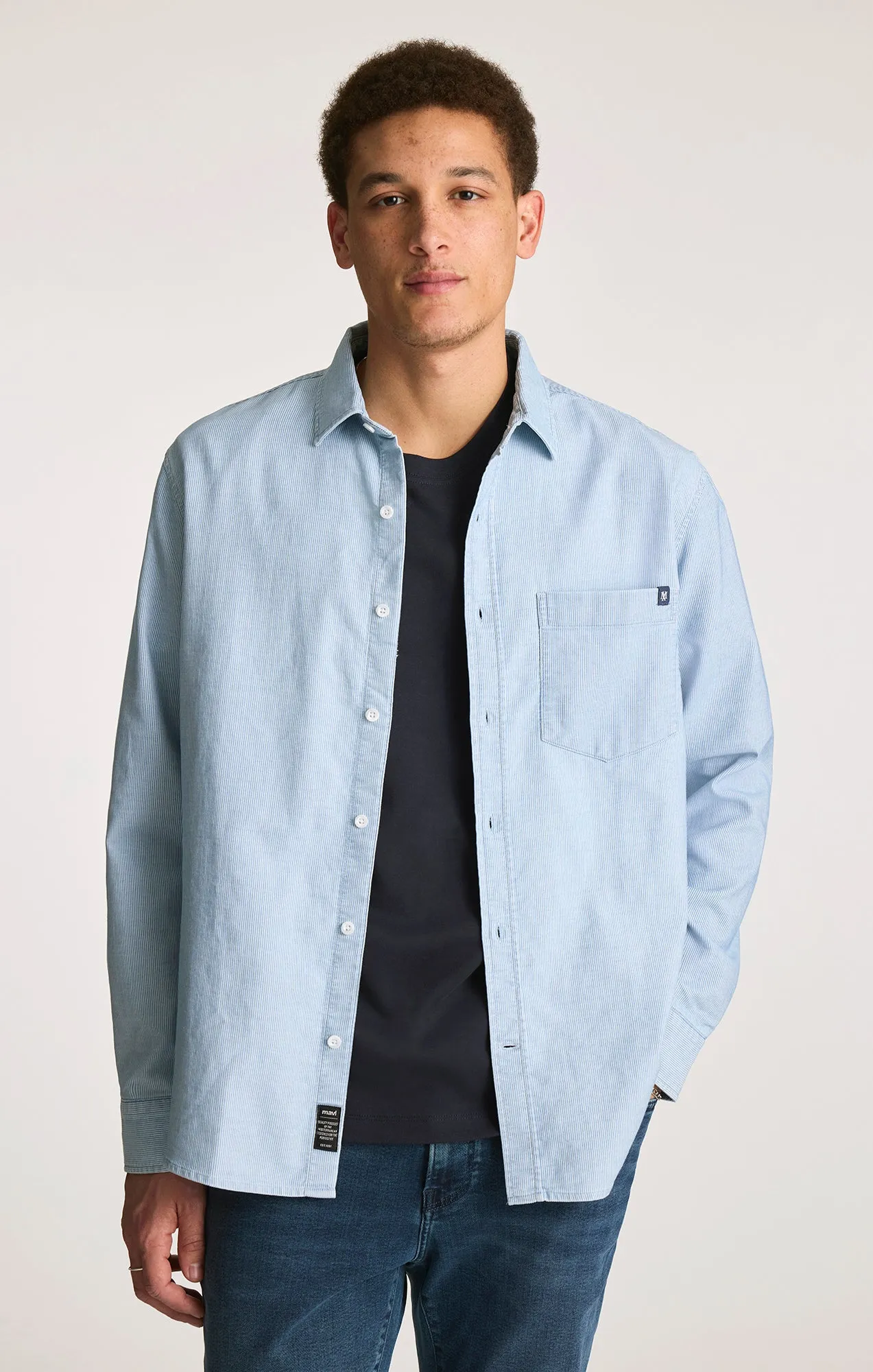 ONE POCKET BUTTON-UP SHIRT IN WHITE STRIPE INDIGO ZEMIN sold by Mavi