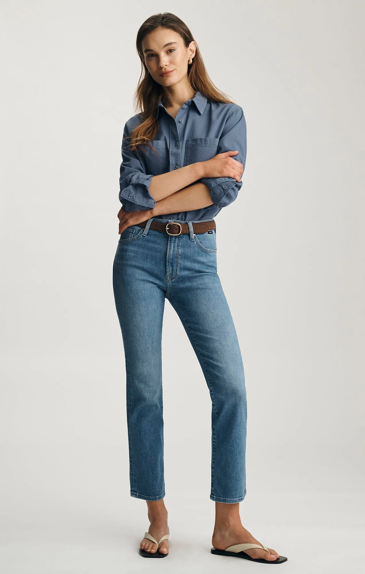 KENDRA STRAIGHT LEG IN MID BRUSHED FLEX BLUE sold by Mavi