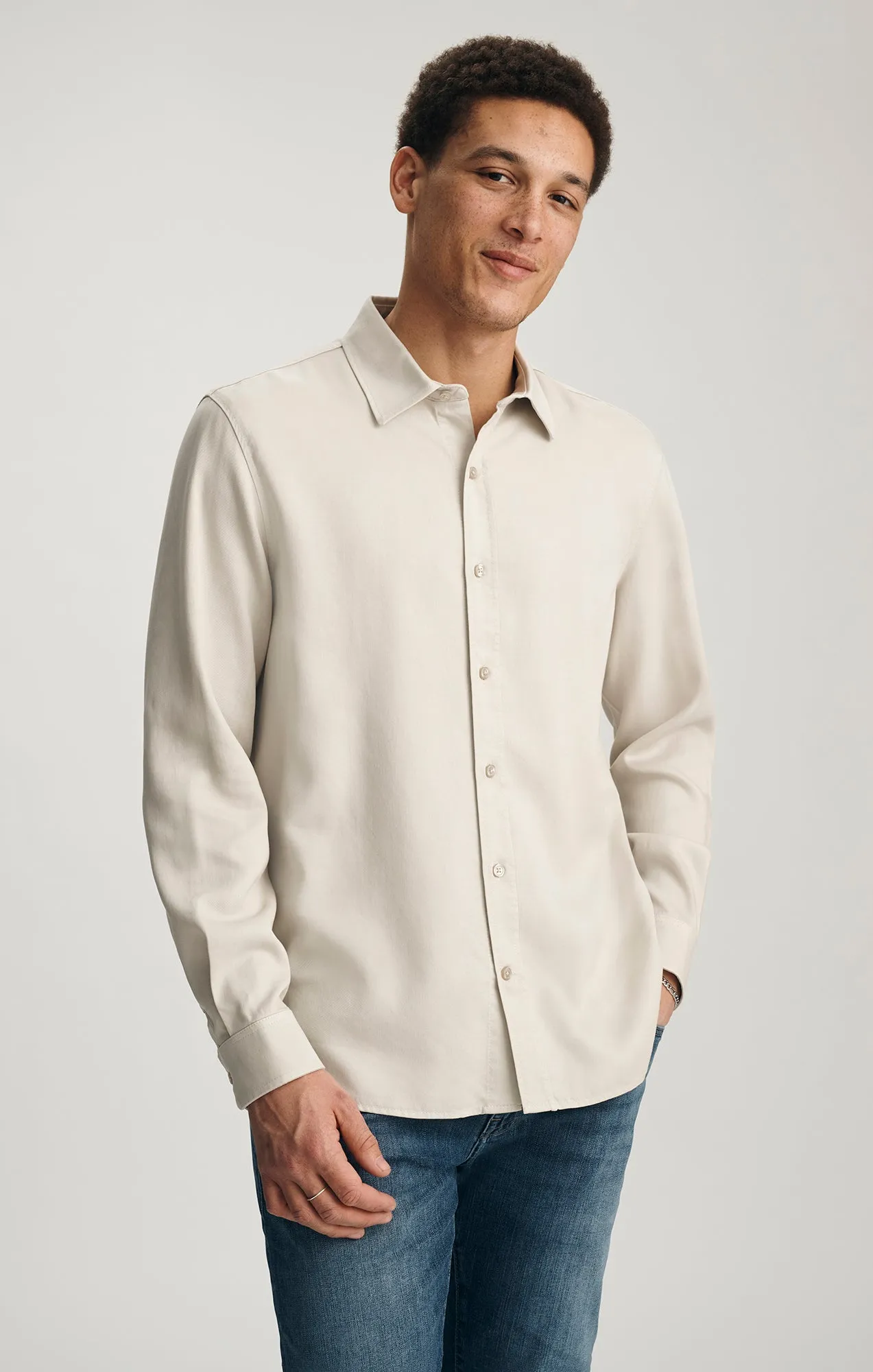 TENCEL™ BUTTON-UP SHIRT IN SILVER BIRCH sold by Mavi