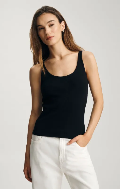 RIBBED SCOOP NECK TANK TOP IN BLACK sold by Mavi