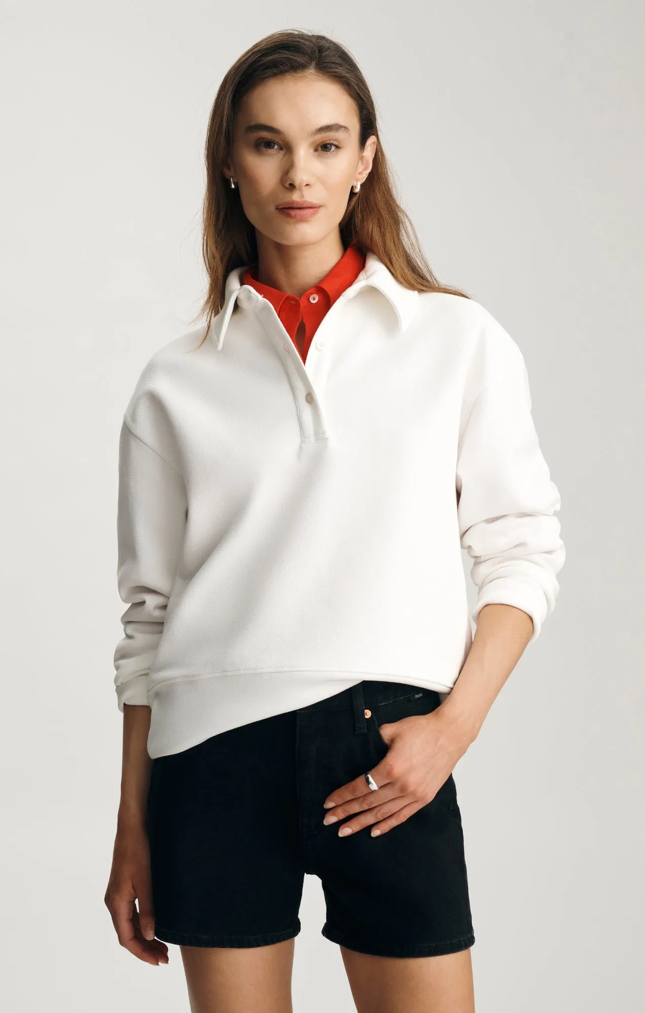 PIQUE POLO SWEATSHIRT IN ANTIQUE WHITE sold by Mavi