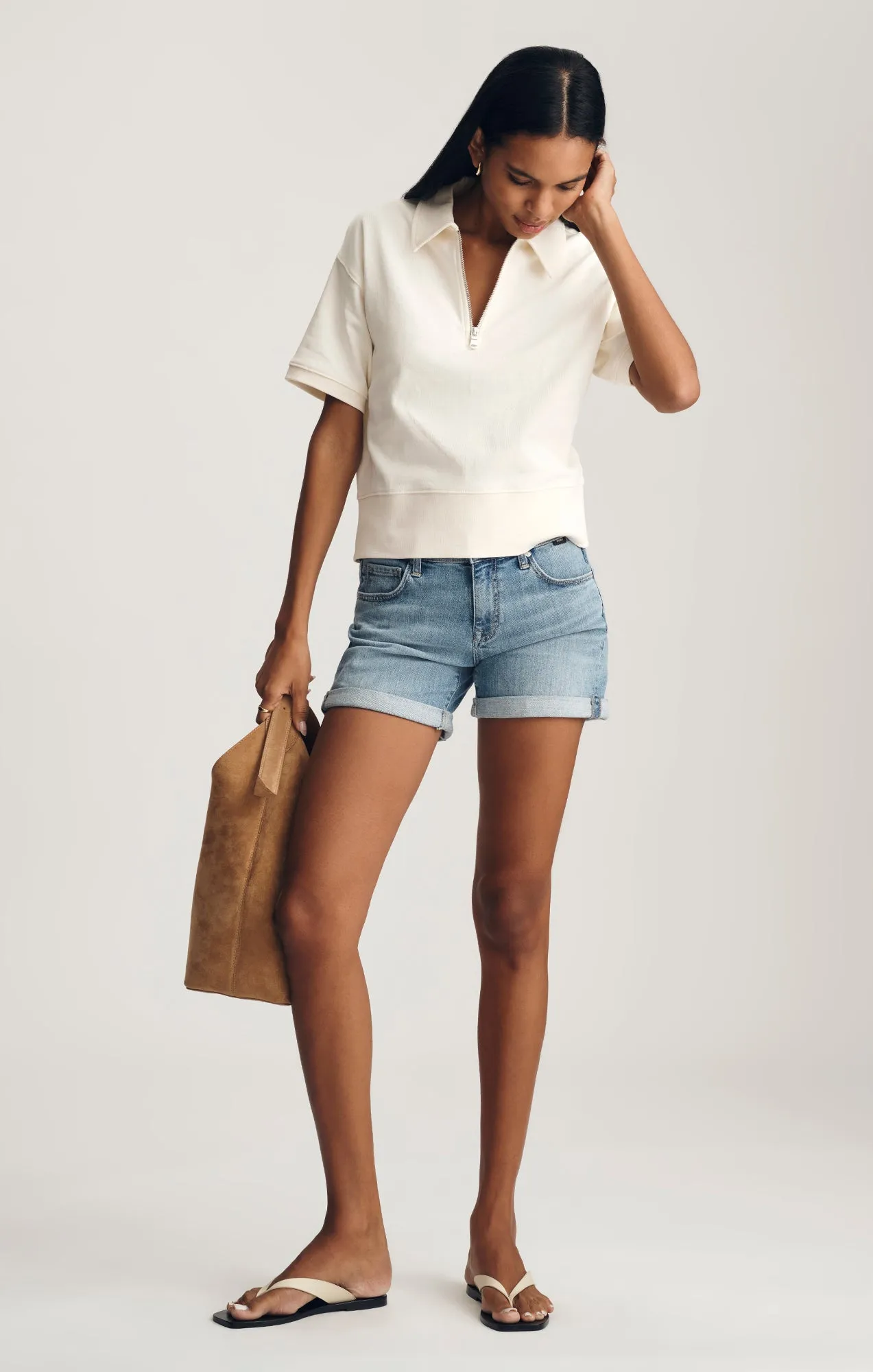 HALF ZIP SHORT SLEEVE SWEATSHIRT IN WHISPER WHITE sold by Mavi product image thumbnail 3