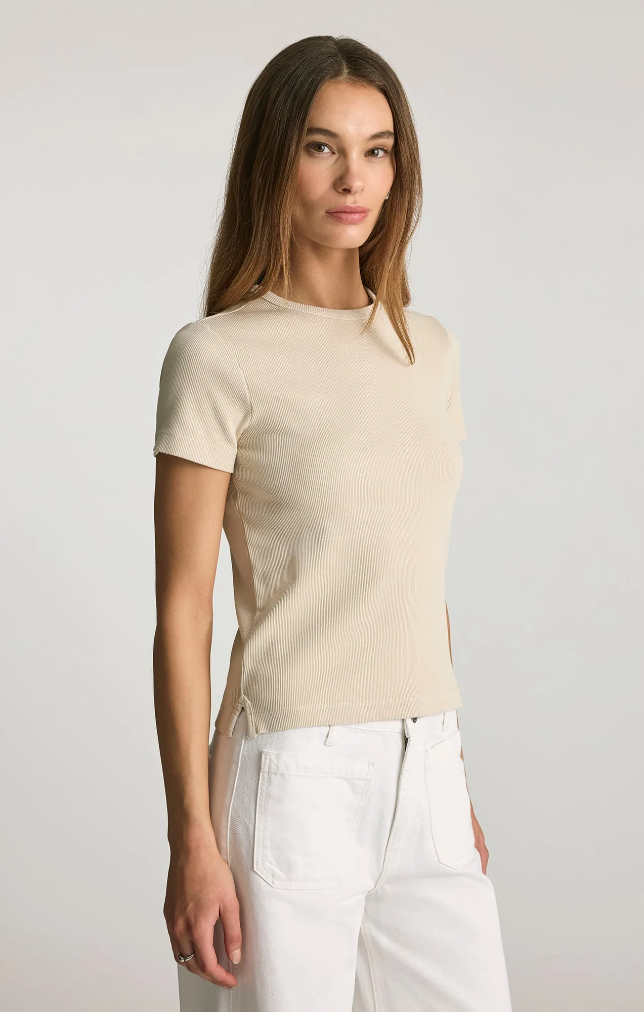 RIBBED CREW NECK T-SHIRT IN OYSTER GRAY sold by Mavi product image thumbnail 3