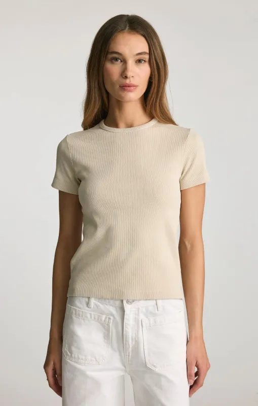 RIBBED CREW NECK T-SHIRT IN OYSTER GRAY sold by Mavi
