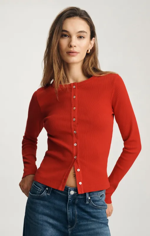 LONG SLEEVE BUTTON-UP T-SHIRT IN RED made by Mavi