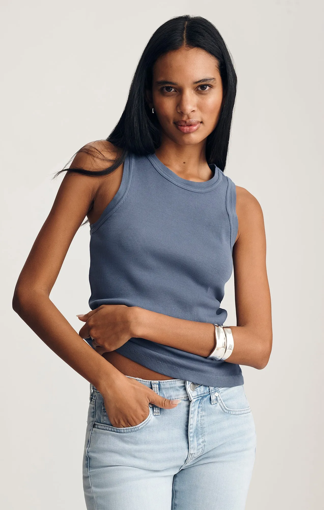 SCOOP NECK TANK TOP IN BLUE INDIGO sold by Mavi