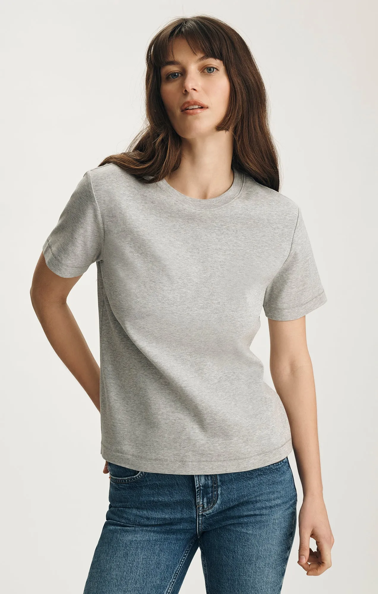 NINA CREW NECK T-SHIRT IN GREY MELANGE sold by Mavi