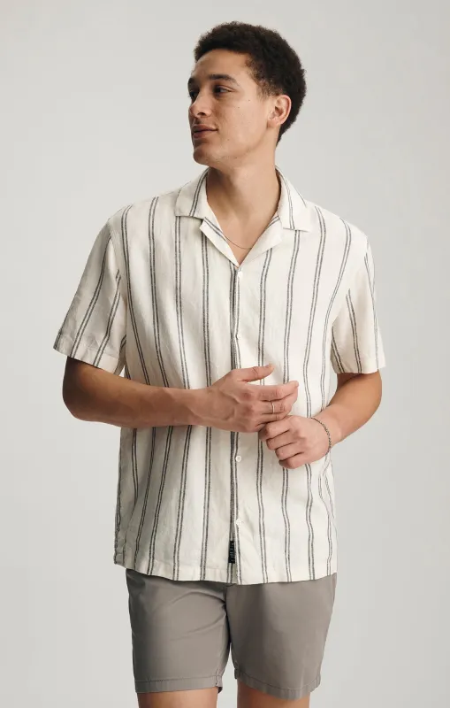 LINEN CAMP COLLAR SHORT SLEEVE SHIRT IN OFF WHITE made by Mavi
