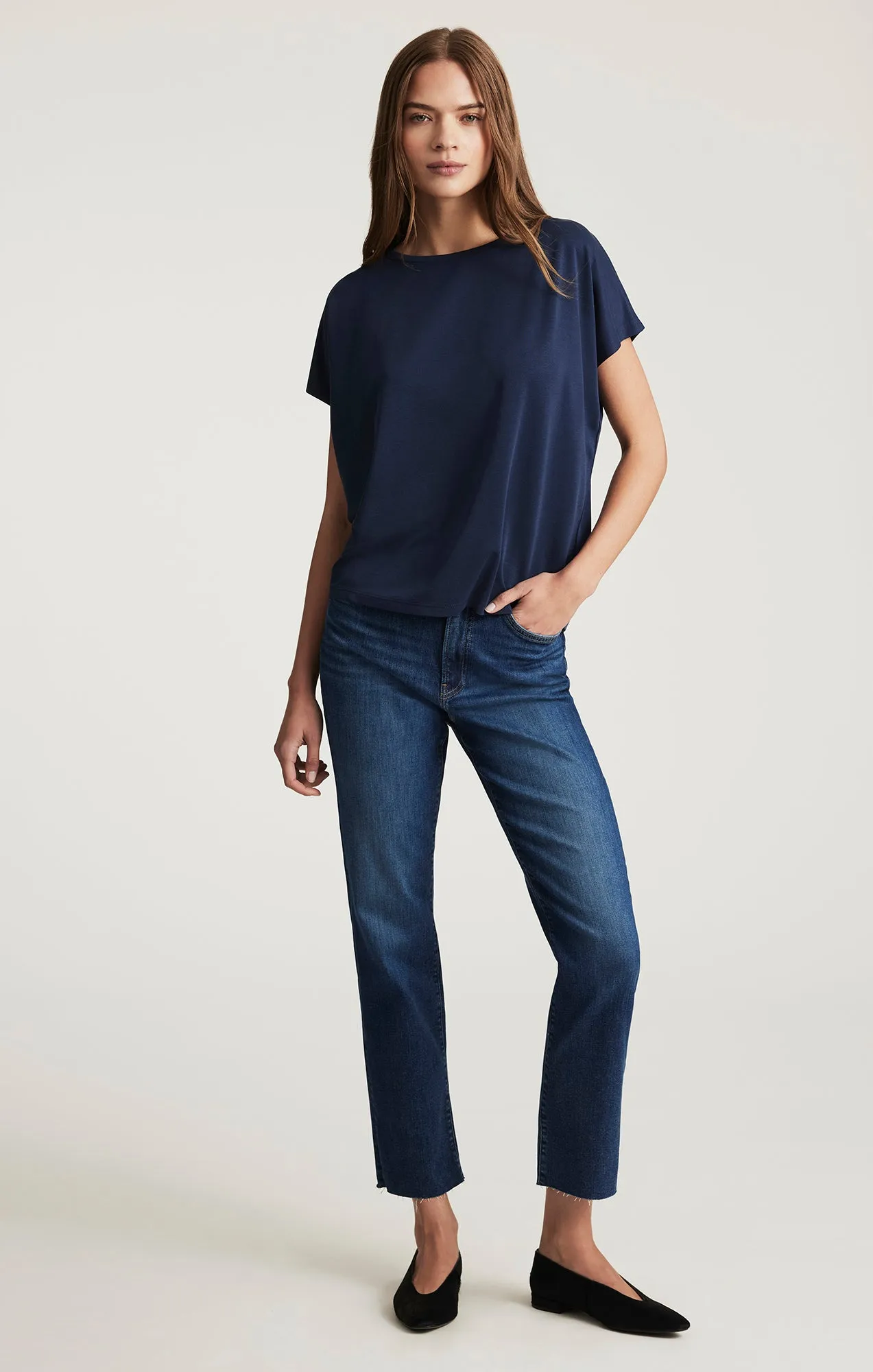 LUXE TOUCH TENCEL™ BOAT NECK T-SHIRT IN MOOD INDIGO sold by Mavi product image thumbnail 4