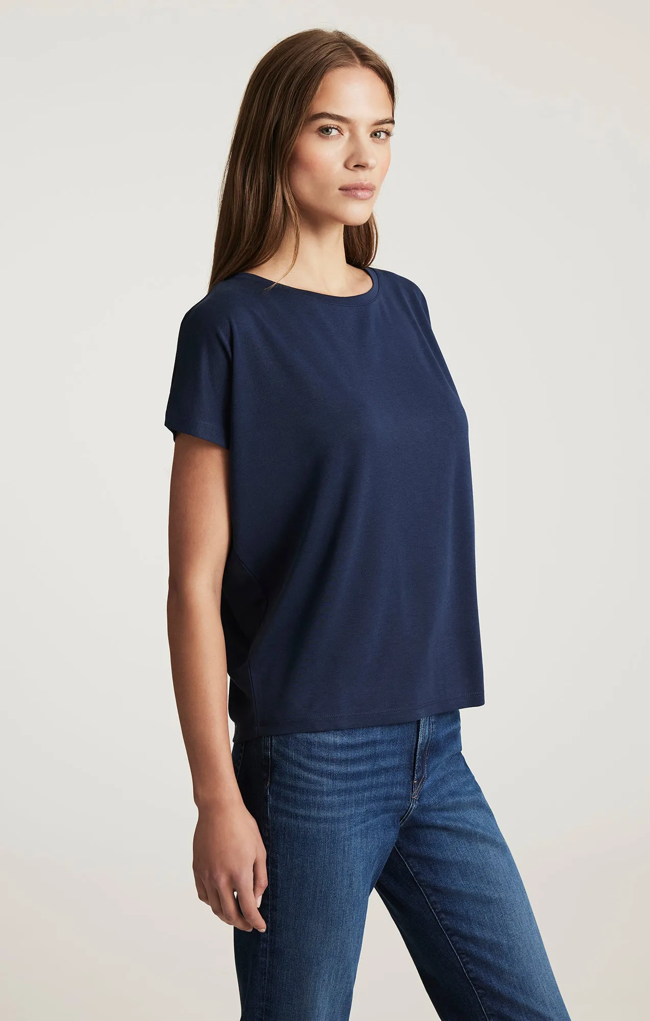 LUXE TOUCH TENCEL™ BOAT NECK T-SHIRT IN MOOD INDIGO sold by Mavi product image thumbnail 2