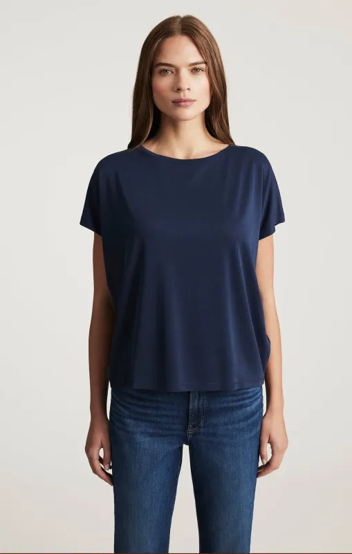 LUXE TOUCH TENCEL™ BOAT NECK T-SHIRT IN MOOD INDIGO made by Mavi