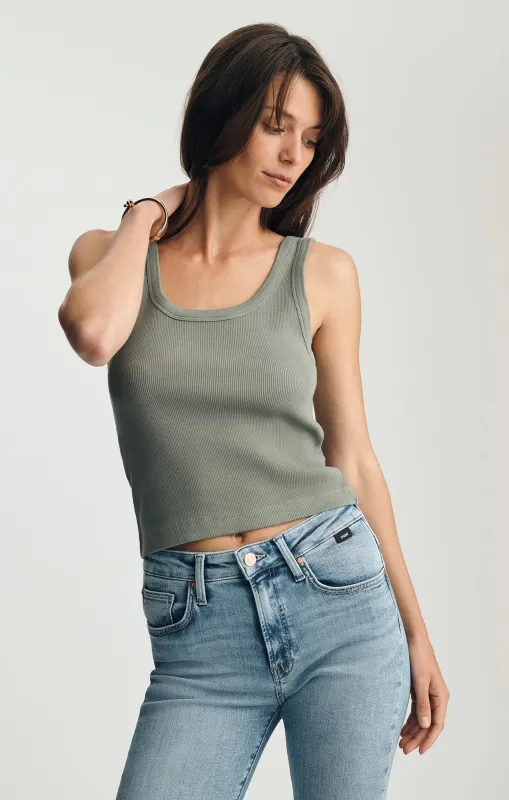 RIBBED SQUARE NECK TANK TOP IN SEA SPRAY made by Mavi