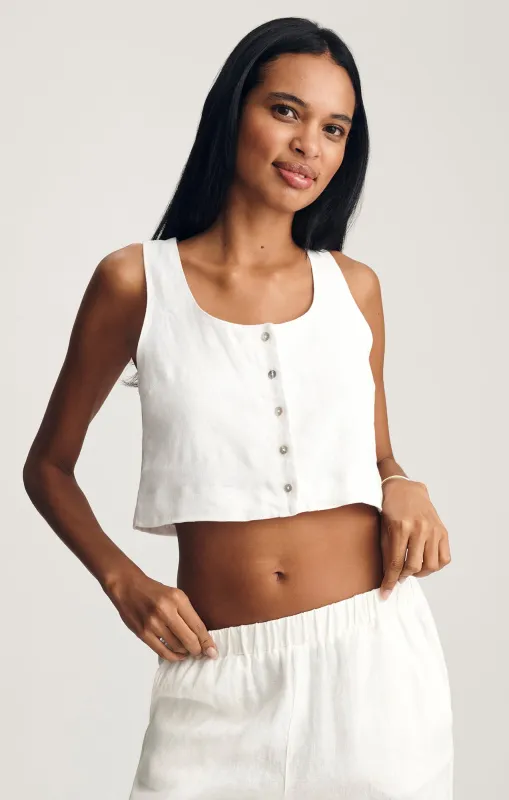 LINEN CROPPED BUTTON-UP TANK TOP IN WHITE made by Mavi