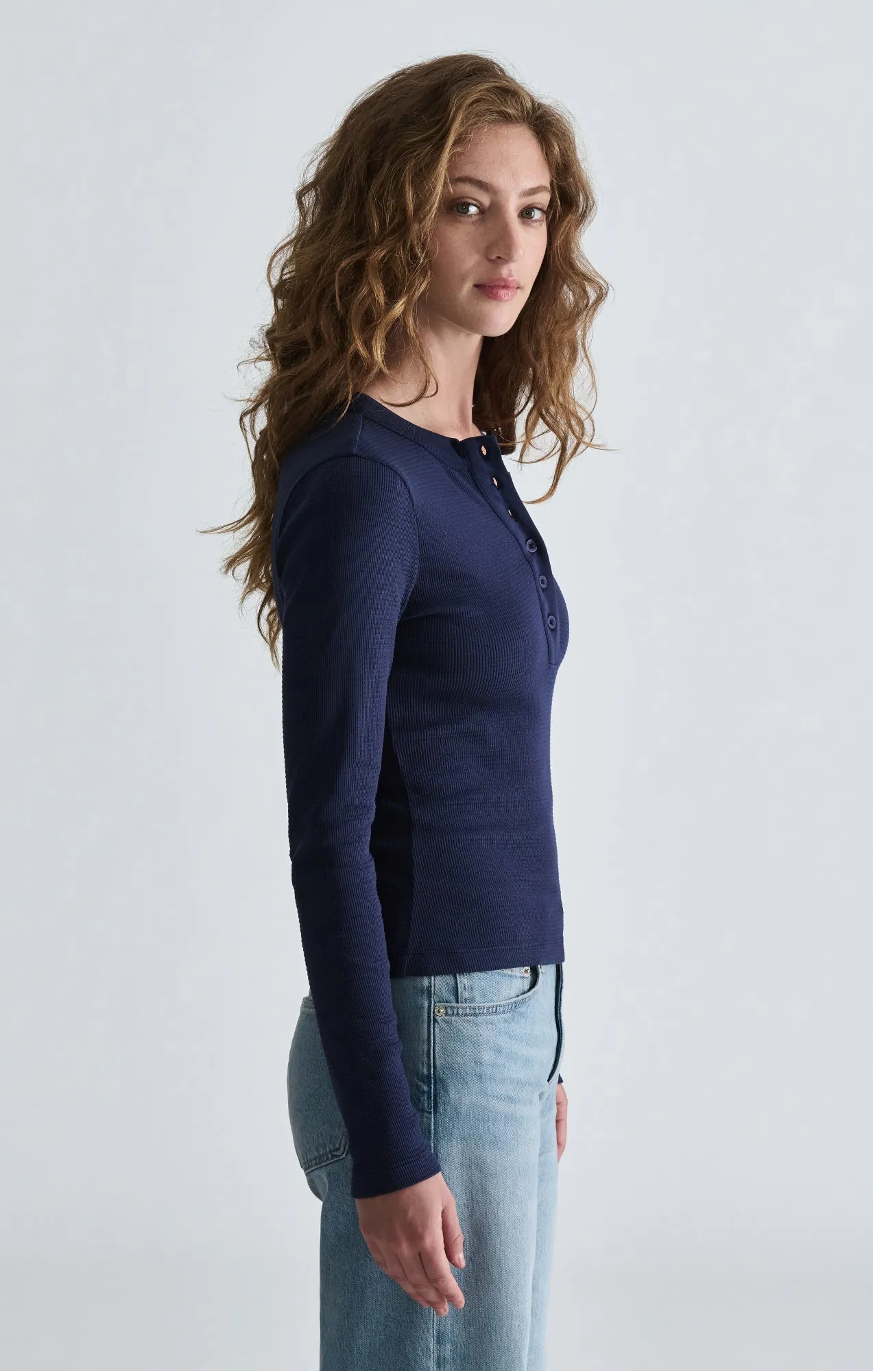 WAFFLE KNIT LONG SLEEVE HENLEY T-SHIRT IN NAVAL ACADEMY sold by Mavi product image thumbnail 2