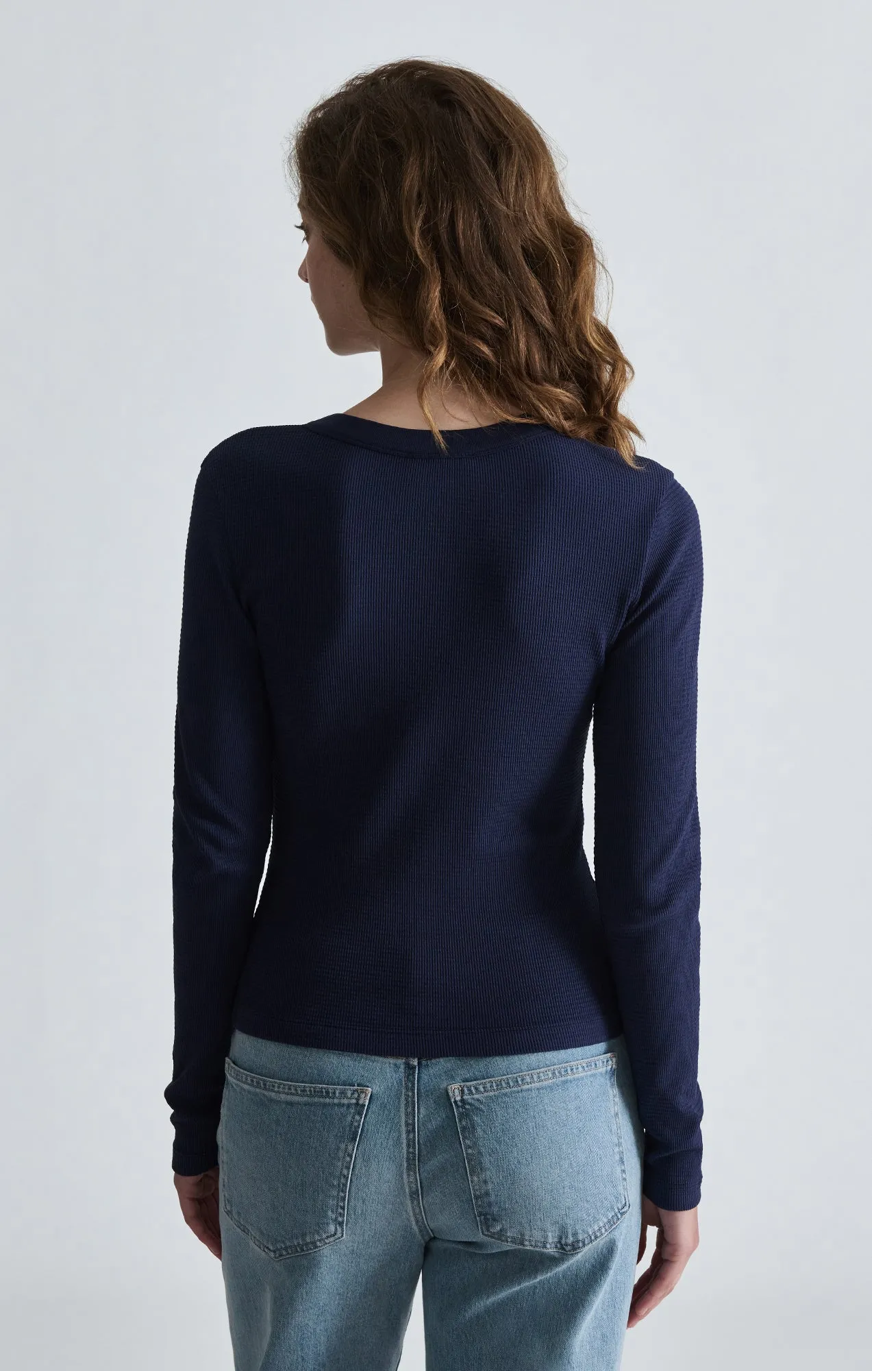 WAFFLE KNIT LONG SLEEVE HENLEY T-SHIRT IN NAVAL ACADEMY sold by Mavi product image thumbnail 3