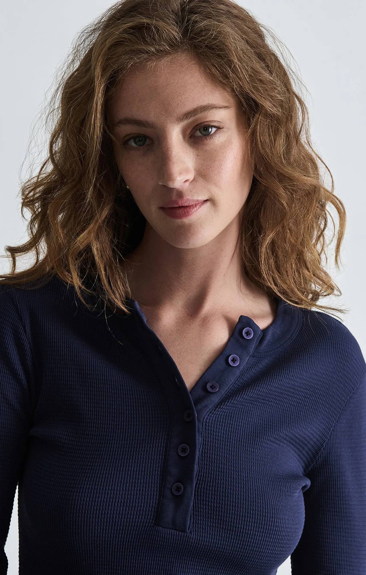 WAFFLE KNIT LONG SLEEVE HENLEY T-SHIRT IN NAVAL ACADEMY sold by Mavi product image thumbnail 4