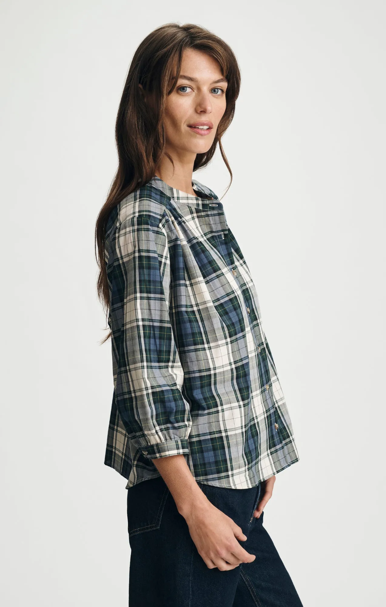 PLAID BALLOON SLEEVE BUTTON-UP SHIRT IN ATLANTIC DEEP CHECK sold by Mavi product image thumbnail 3