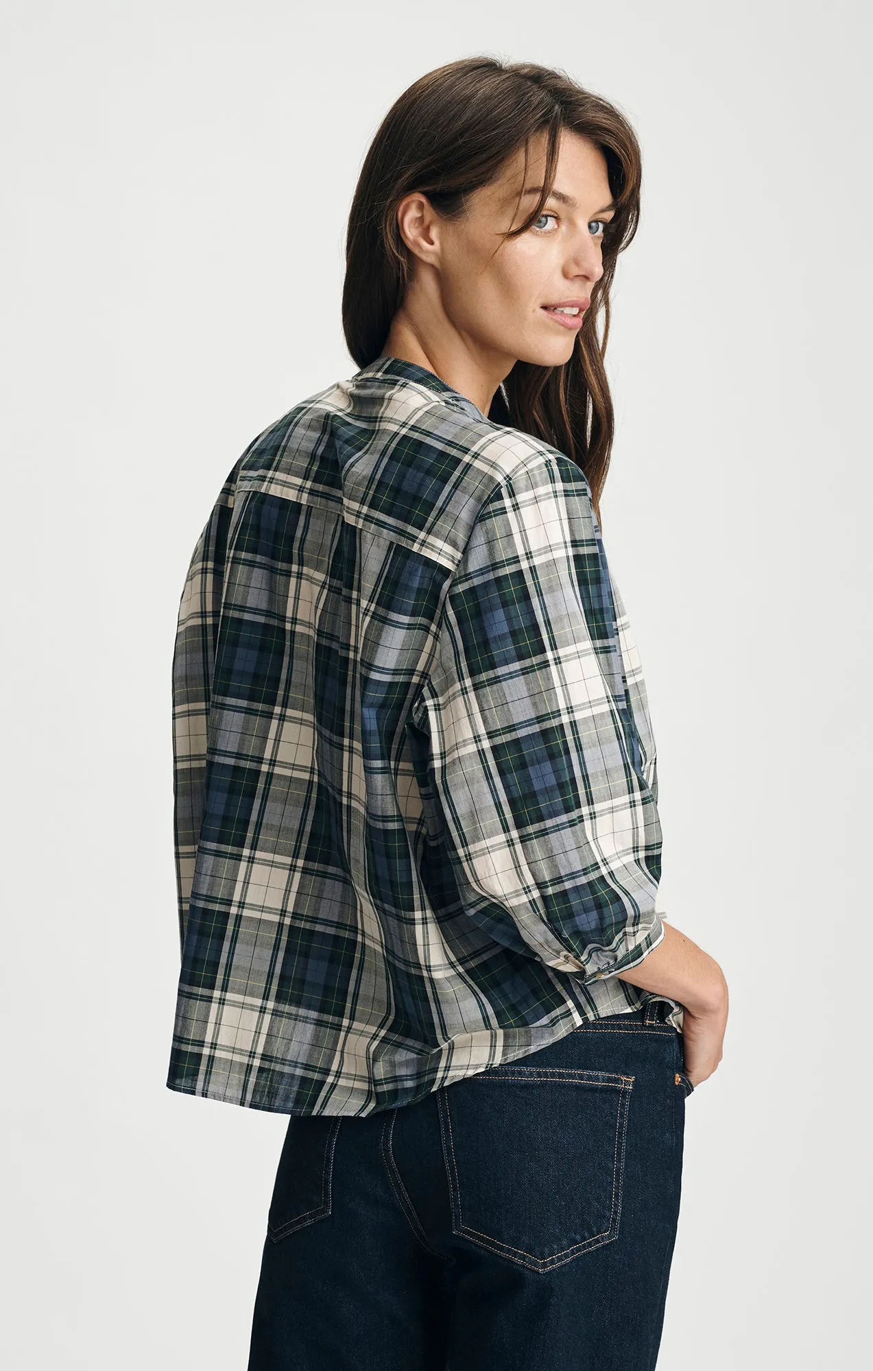 PLAID BALLOON SLEEVE BUTTON-UP SHIRT IN ATLANTIC DEEP CHECK sold by Mavi product image thumbnail 4