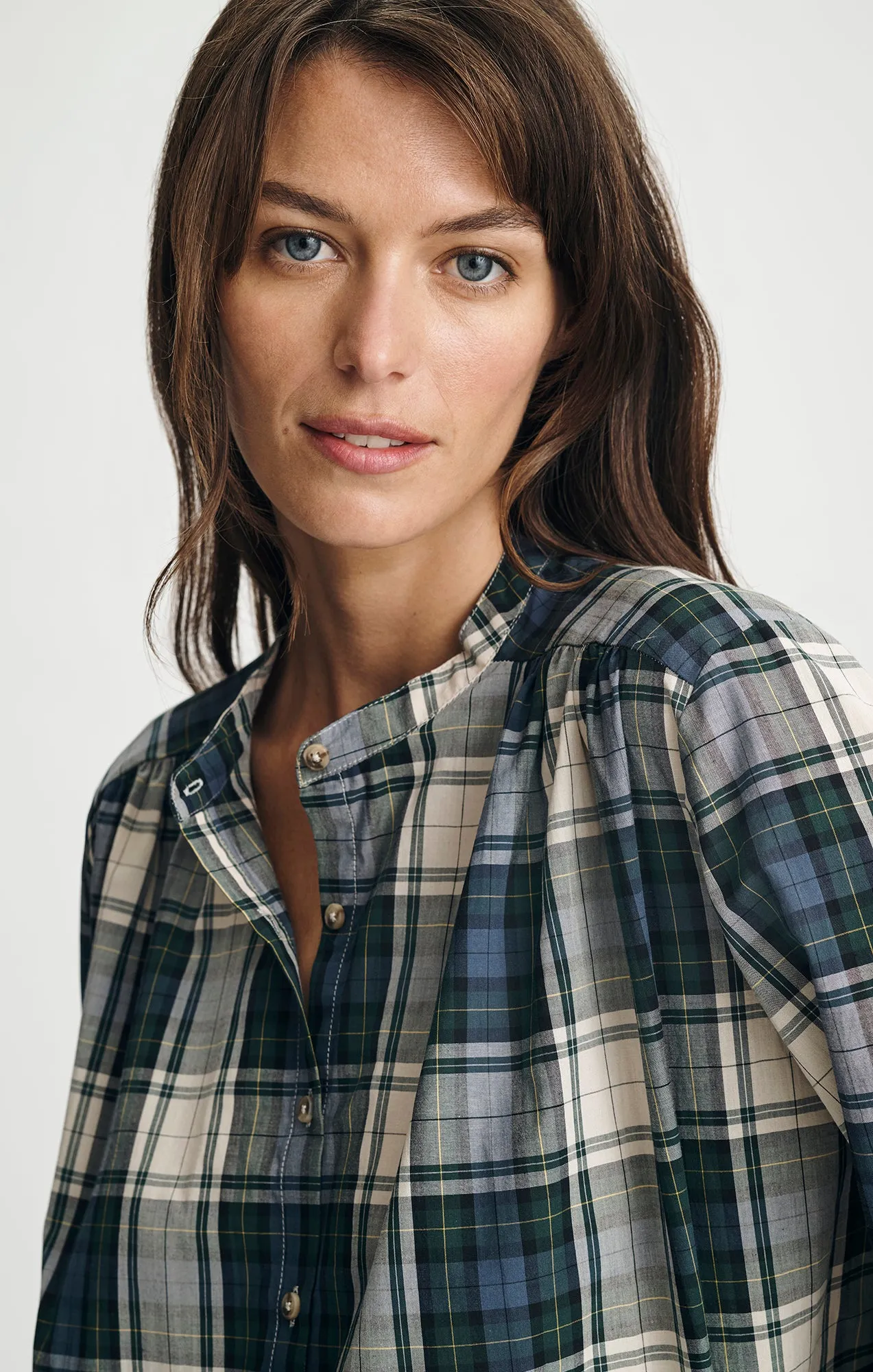 PLAID BALLOON SLEEVE BUTTON-UP SHIRT IN ATLANTIC DEEP CHECK sold by Mavi product image thumbnail 5