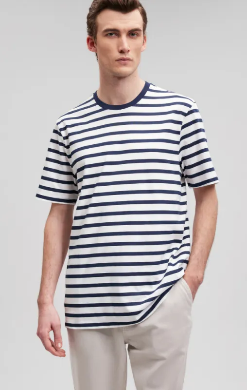 STRIPED CREW NECK T-SHIRT IN NAVY BLAZER sold by Mavi