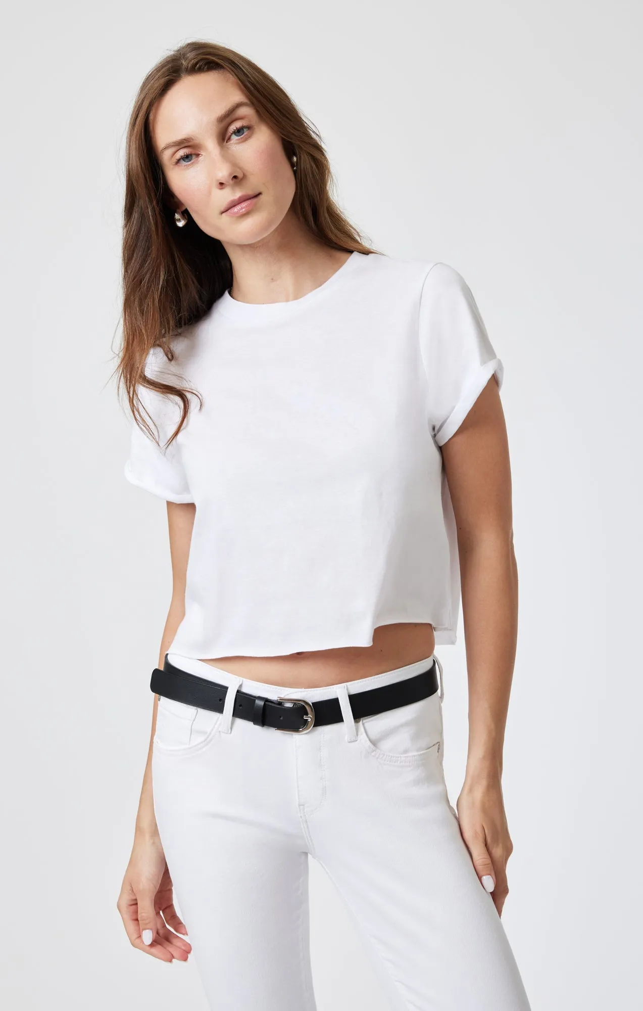 WOMEN'S SHORT SLEEVE CROP T-SHIRT IN WHITE sold by Mavi