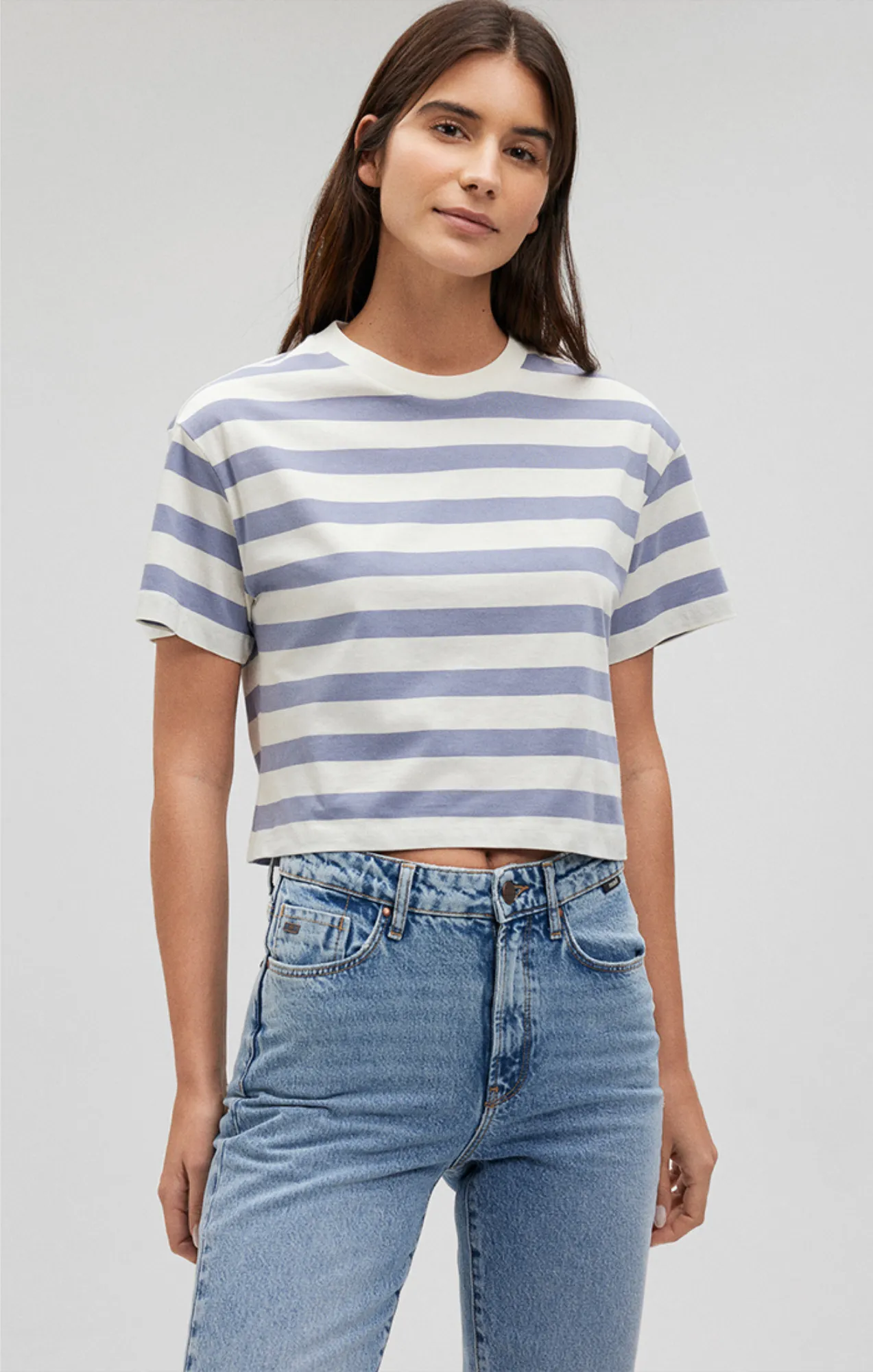 STRIPED CREW NECK T-SHIRT IN TEMPEST STRIPE sold by Mavi