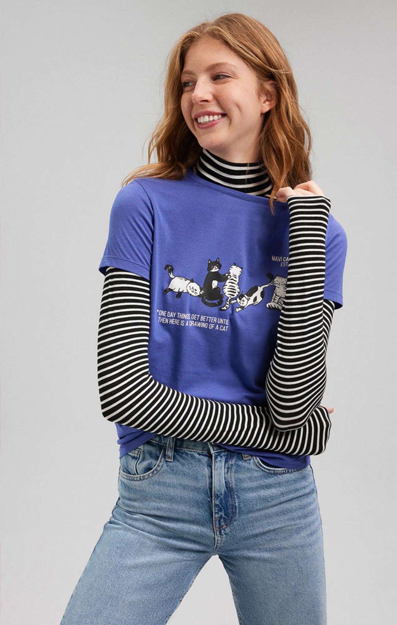 LAZY CAT T-SHIRT IN CADET sold by Mavi