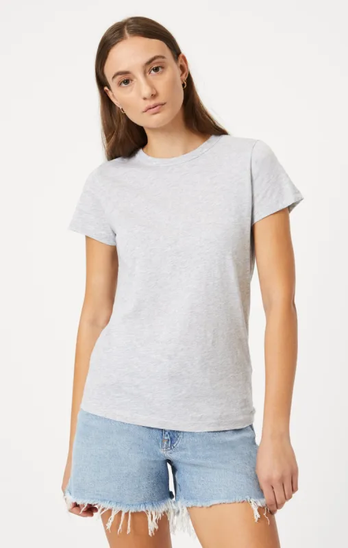 SLIM CREW NECK T-SHIRT IN SNOW GREY MELANGE sold by Mavi