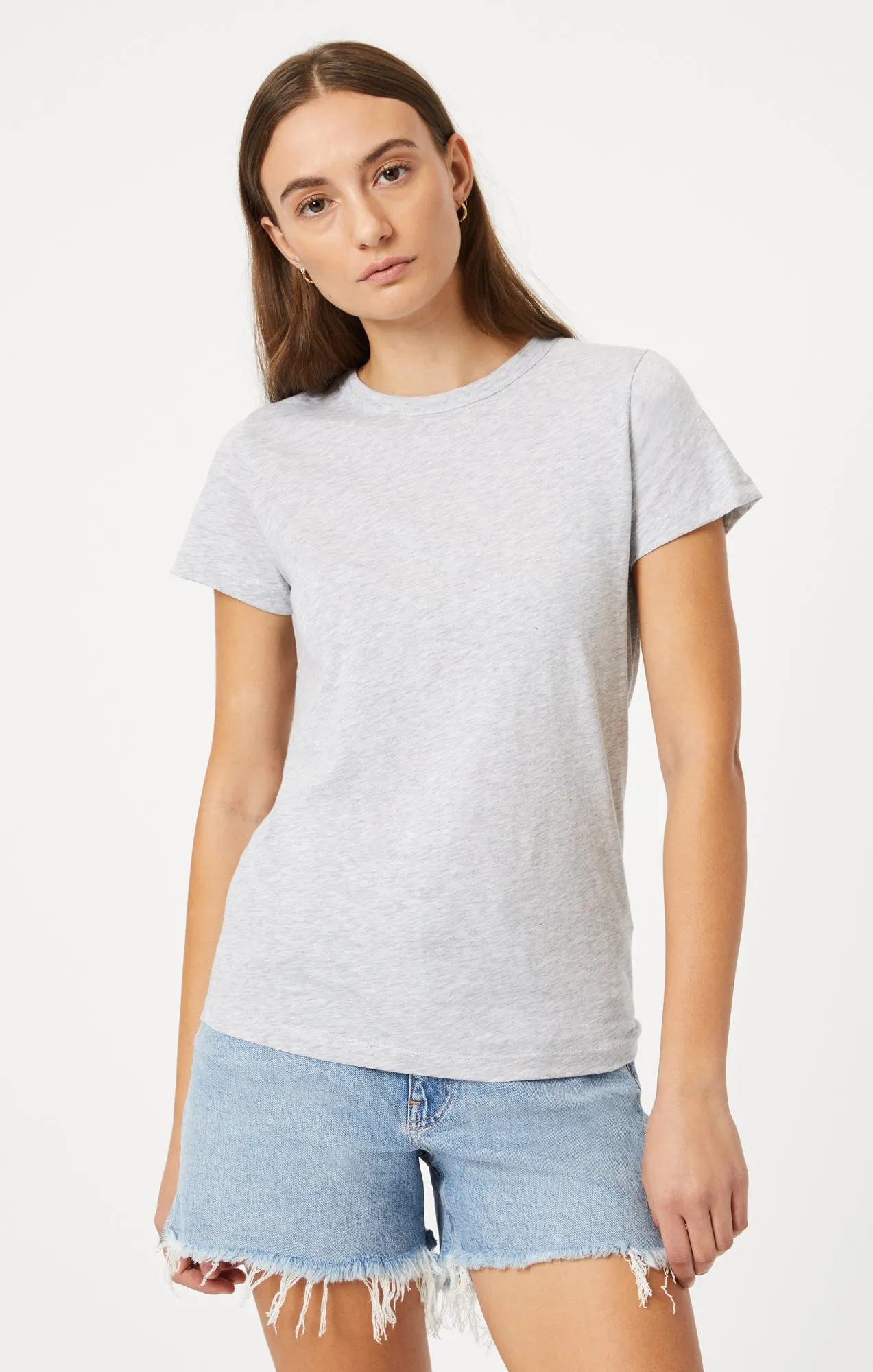 SLIM CREW NECK T-SHIRT IN SNOW GREY MELANGE sold by Mavi