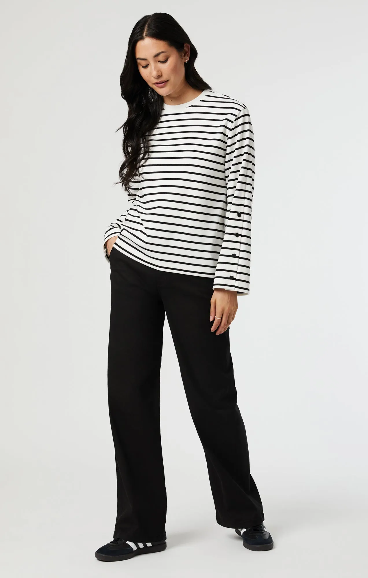 STRIPED LONG SLEEVE BLOUSE IN BLACK AND WHITE STRIPE sold by Mavi product image thumbnail 4