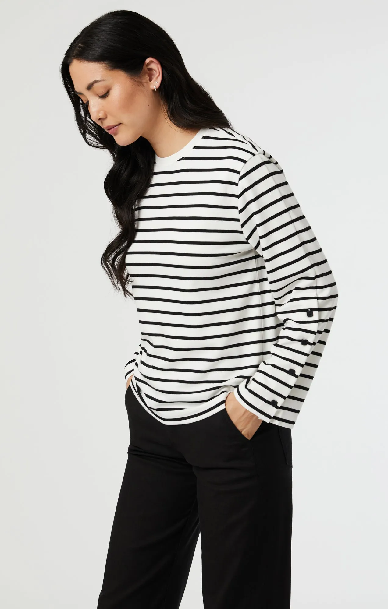 STRIPED LONG SLEEVE BLOUSE IN BLACK AND WHITE STRIPE sold by Mavi product image thumbnail 2