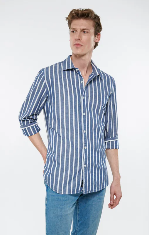 STRIPED BUTTON-UP LONG SLEEVE SHIRT IN WHITE DARK DENIM STRIPE sold by Mavi