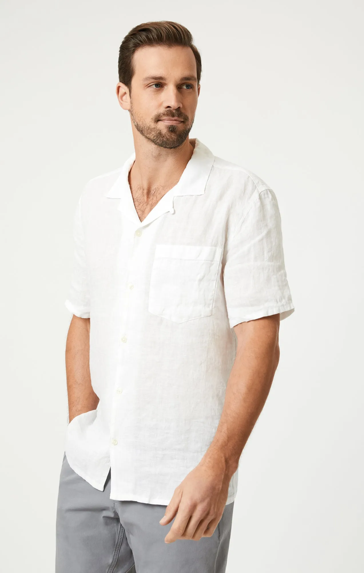 LINEN SHORT SLEEVE SHIRT IN WHITE sold by Mavi