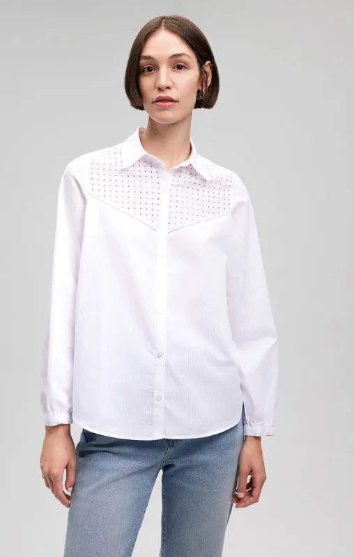 LACE DETAIL BUTTON-UP SHIRT IN WHITE sold by Mavi