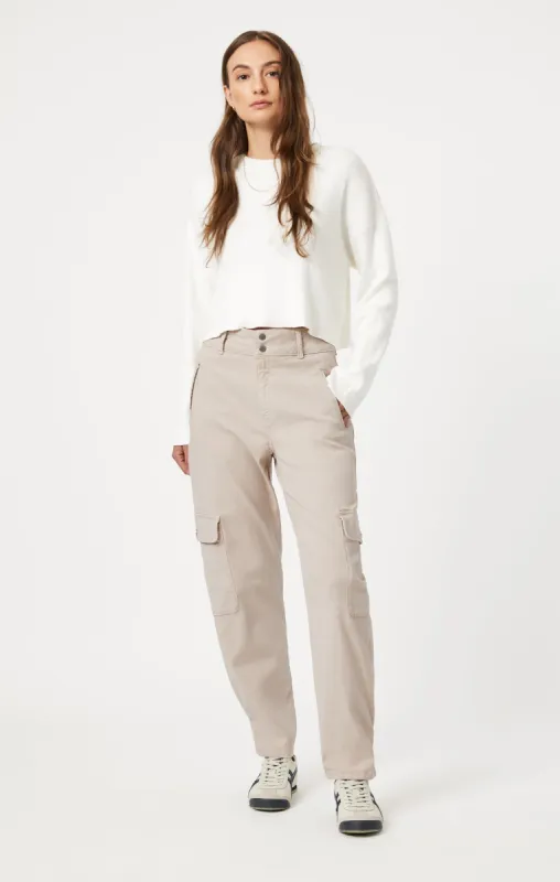 ELSIE CARGO PANTS IN SILVER GREY LUXE TWILL sold by Mavi