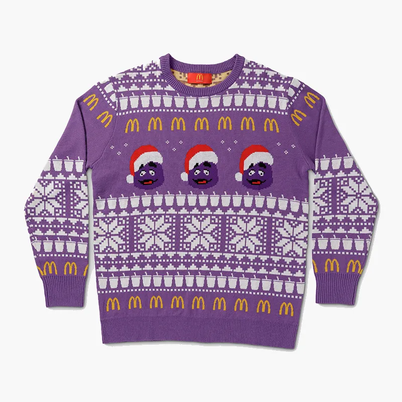 Purple Grimace Holiday Knit Sweater sold by McDonald's