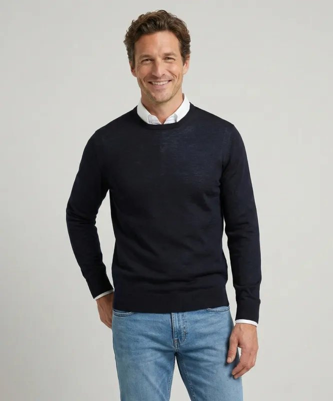 Extra Fine Merino Crew Neck Sweater | Navy made by McGregor